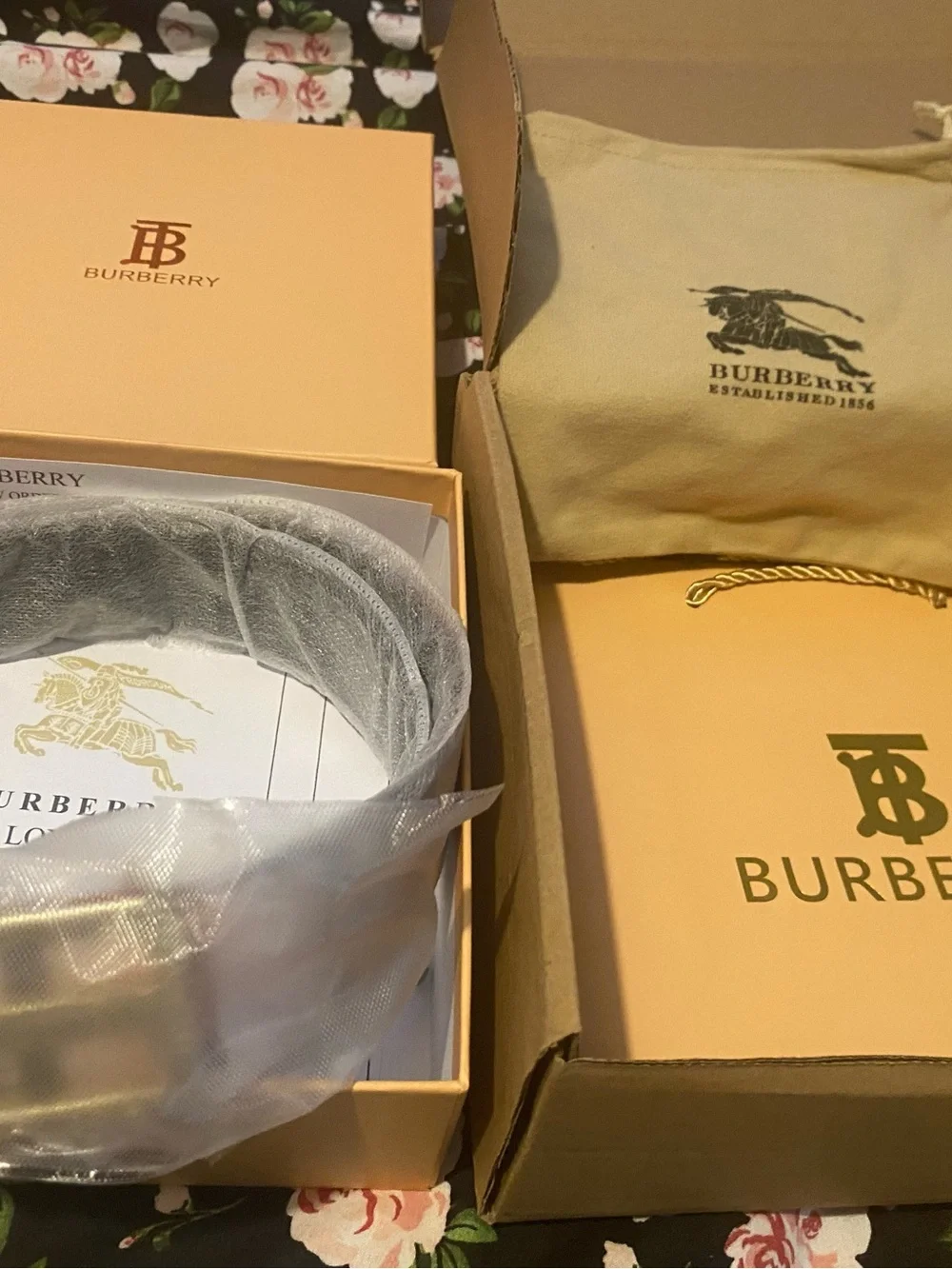 Burberry Plaid Leather Belt with Gold B Initial Buckle